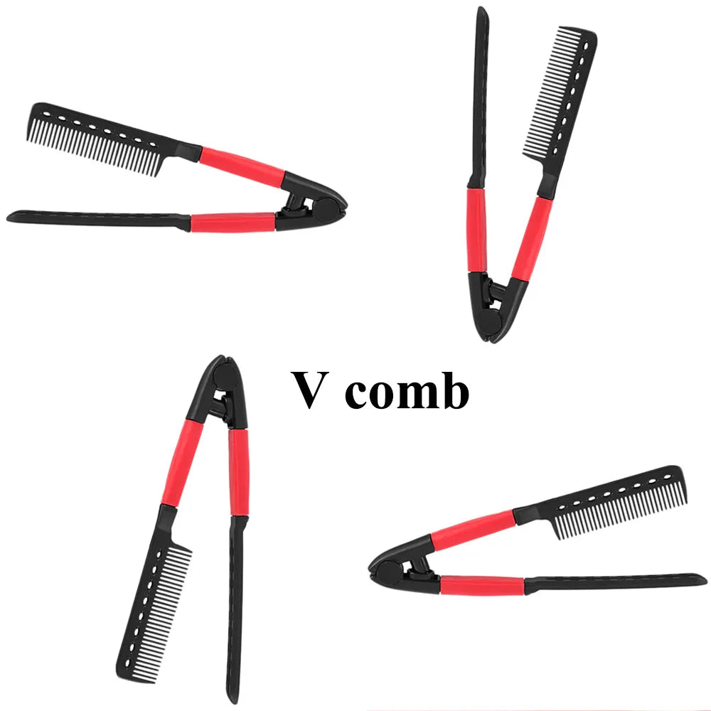 2 PCS Beauty Hair Comb Hair Straightening Comb Brush V Shape Folding Salon Hairdress Styling Tool Dress Up