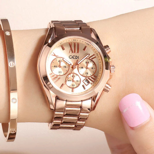 A3 Luxury Rose Gold Women Casual Watch Waterproof Calendar Unique Quartz Business Dress Watches for Female Golden Lady Clock