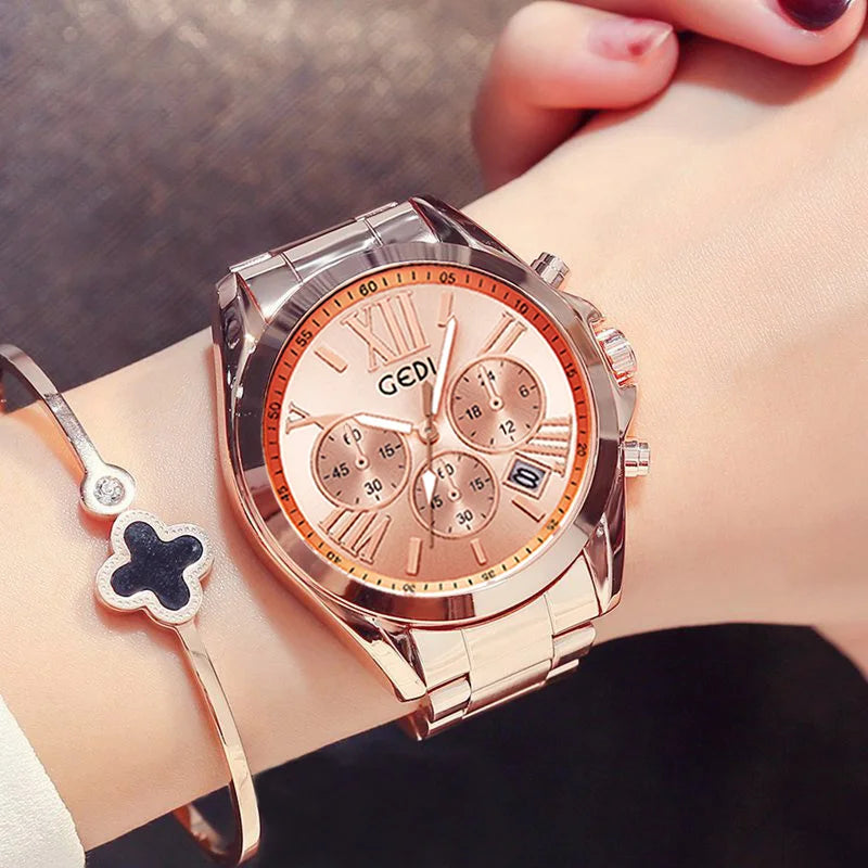 A3 Luxury Rose Gold Women Casual Watch Waterproof Calendar Unique Quartz Business Dress Watches for Female Golden Lady Clock