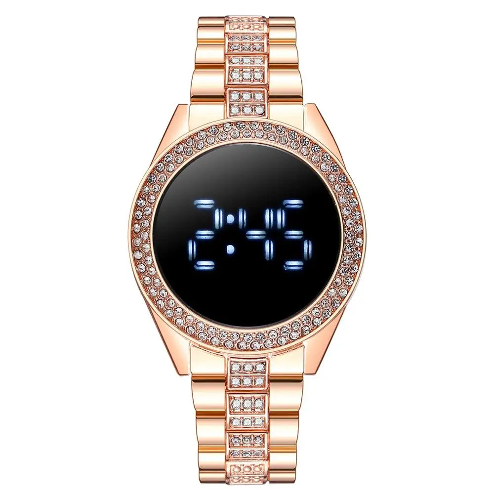 Luxury Led Women Watches Diamond Bracelet Stainless Steel Chain Watch for Women Rose Gold Dress Casual Quartz Watch Reloj Mujer