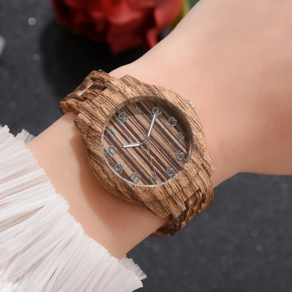 New Arrival Wood Grain Women Quartz Watch Simple Style Number Dial Ladies Casual Dress Watch Wristwatch Clock