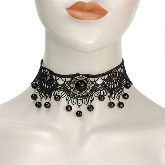 Vintage Black Lace Necklace Chain Jewelry for Women and Girls for Dress up