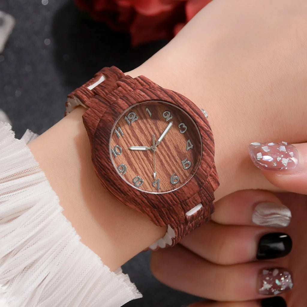 New Arrival Wood Grain Women Quartz Watch Simple Style Number Dial Ladies Casual Dress Watch Wristwatch Clock