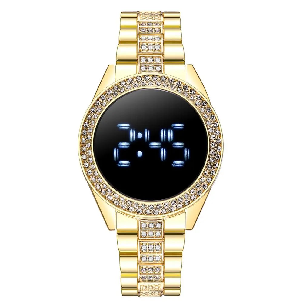 Luxury Led Women Watches Diamond Bracelet Stainless Steel Chain Watch for Women Rose Gold Dress Casual Quartz Watch Reloj Mujer