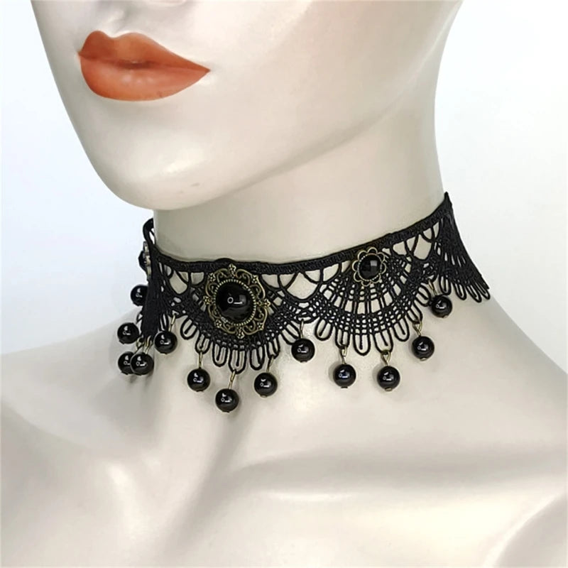 Vintage Black Lace Necklace Chain Jewelry for Women and Girls for Dress up