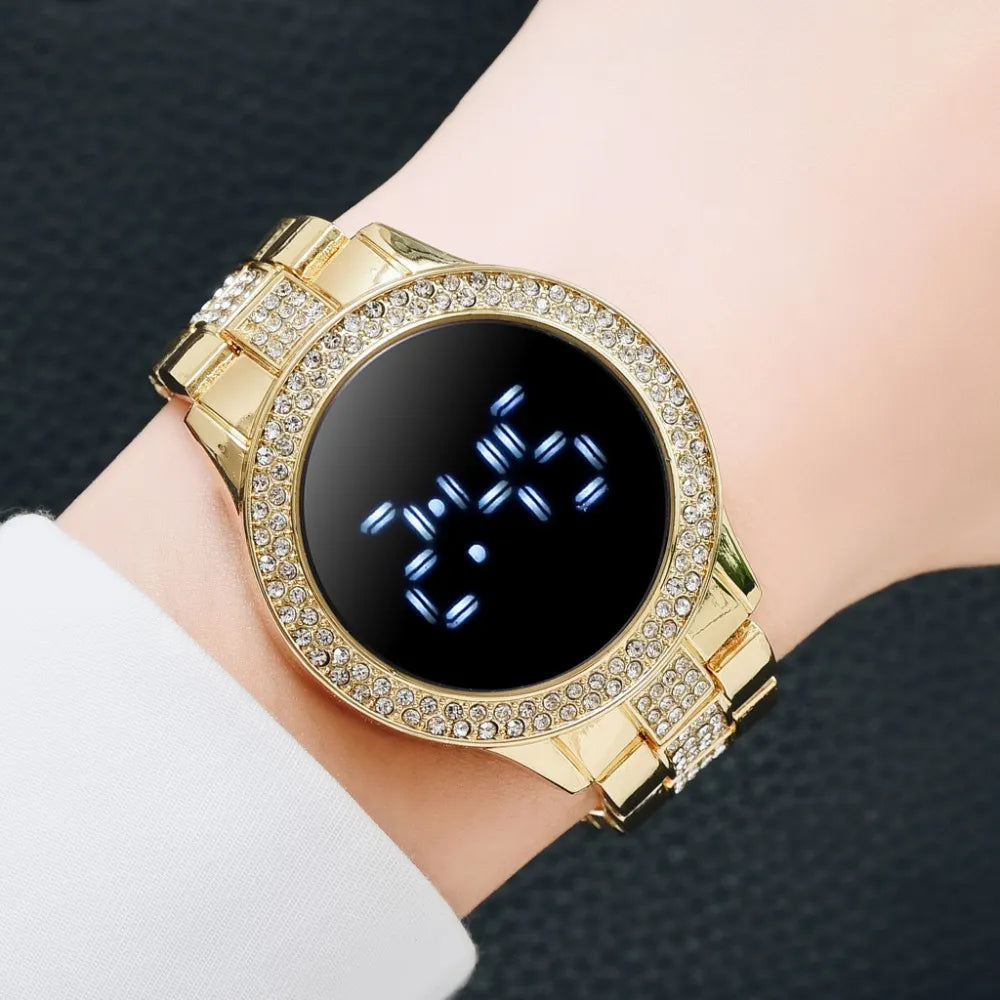 Luxury Led Women Watches Diamond Bracelet Stainless Steel Chain Watch for Women Rose Gold Dress Casual Quartz Watch Reloj Mujer