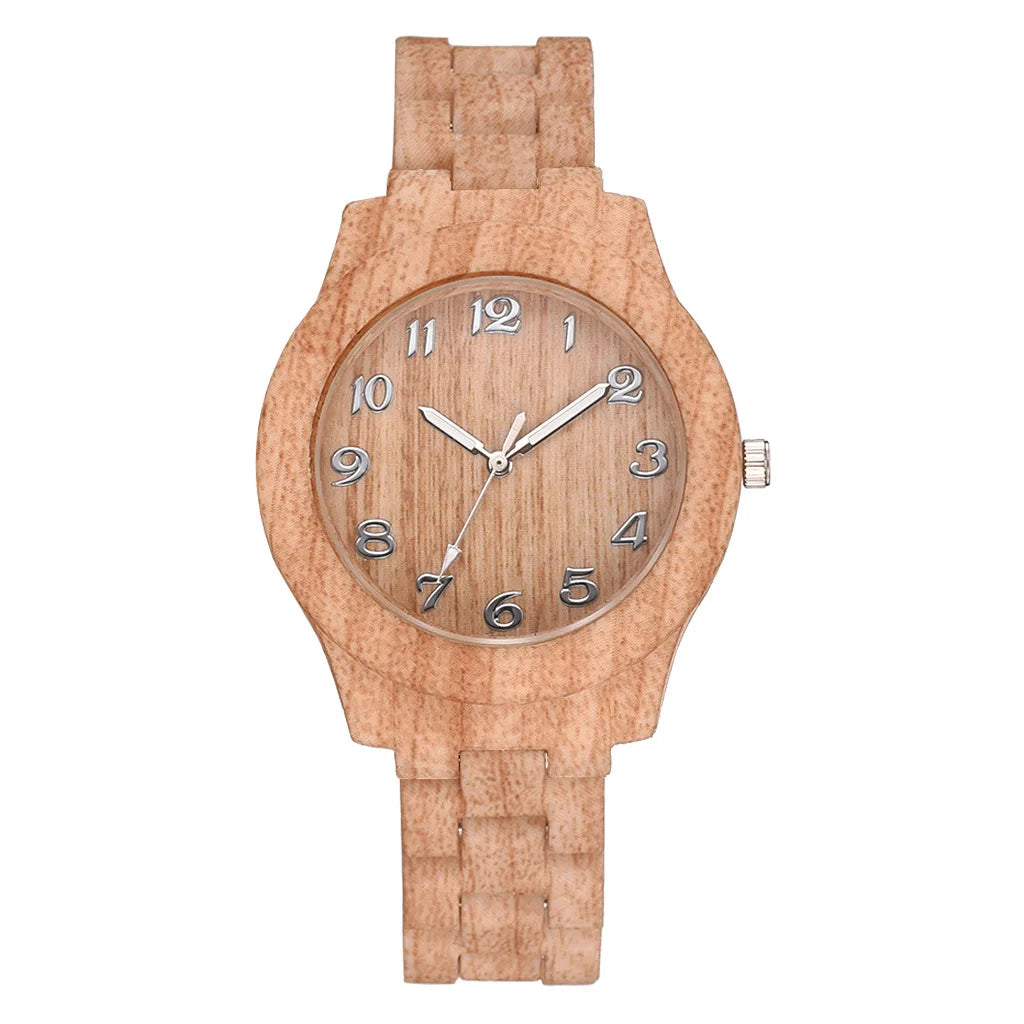 New Arrival Wood Grain Women Quartz Watch Simple Style Number Dial Ladies Casual Dress Watch Wristwatch Clock