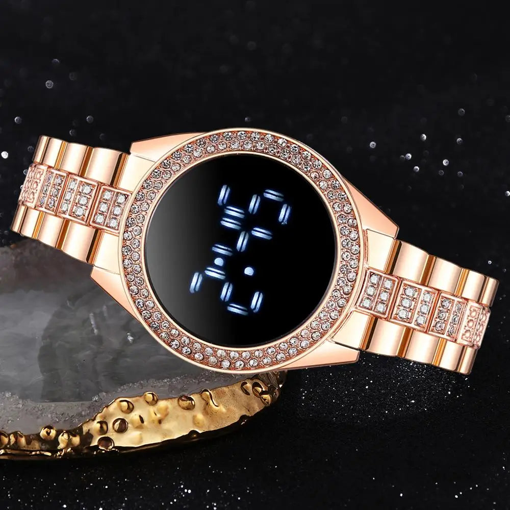 Luxury Led Women Watches Diamond Bracelet Stainless Steel Chain Watch for Women Rose Gold Dress Casual Quartz Watch Reloj Mujer