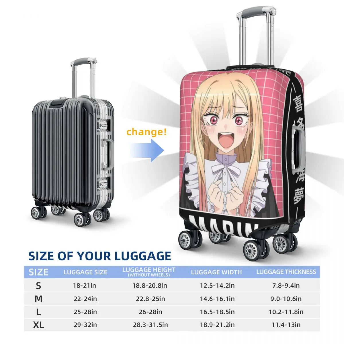 Marin Kitagawa My Dress Up Darling Suitcase Cover Holiday Kitagawa Marin anime Strectch Luggage Accesories Travel Protector